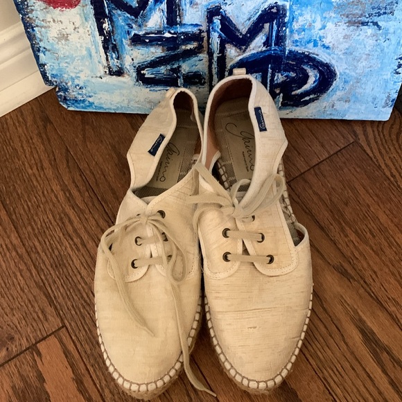 Gaimo Handmade Espadrilles Cream Textured Silk and Leather Sz 40 - Picture 8 of 12